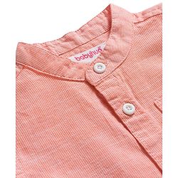 Babyhug Cotton Woven Half Sleeve Mandarin Collar Shirt - Light Orange