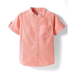Babyhug Cotton Woven Half Sleeve Mandarin Collar Shirt - Light Orange