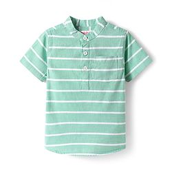 Babyhug Cotton Woven Half Sleeves  Mandarin Collar Striped Kurta Shirt - Green