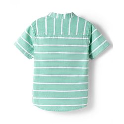 Babyhug Cotton Woven Half Sleeves  Mandarin Collar Striped Kurta Shirt - Green
