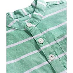 Babyhug Cotton Woven Half Sleeves  Mandarin Collar Striped Kurta Shirt - Green