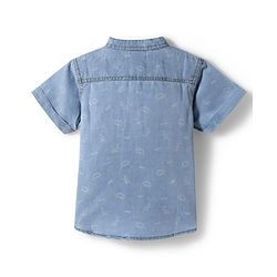 Babyhug Cotton Woven Half Sleeves Mandarin Collar Dino Printed Kurta Shirt - Blue