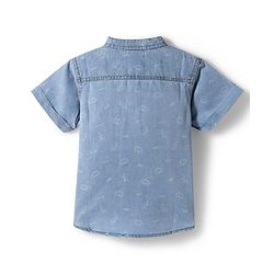 Babyhug Cotton Woven Half Sleeves Mandarin Collar Dino Printed Kurta Shirt - Blue