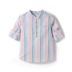 Babyhug Cotton Woven Full Sleeves Mandarin Collar Striped Kurta Shirt - Multicolor