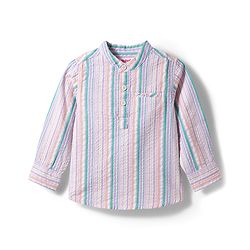 Babyhug Cotton Woven Full Sleeves Mandarin Collar Striped Kurta Shirt - Multicolor