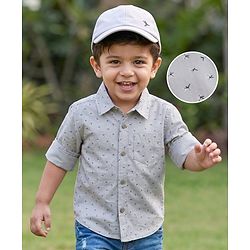 Babyhug Cotton Woven Full Sleeves Printed Shirt - Grey