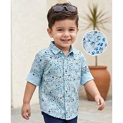 Babyhug Cotton Woven Full Sleeves Floral Printed Shirt - Light Blue