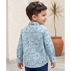 Babyhug Cotton Woven Full Sleeves Floral Printed Shirt - Light Blue