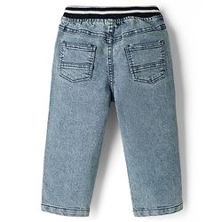 Babyhug Full Length Cut & Dew Washed Denim Jeans with Stretch - Blue