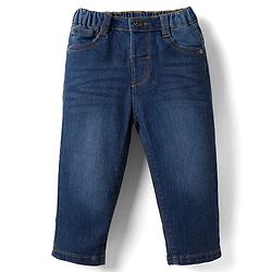 Babyhug Full Length Washed with Stretch Denim Jeans - Navy Blue