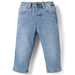 Babyhug Full Length Washed with Stretch Denim Jeans - Navy Blue