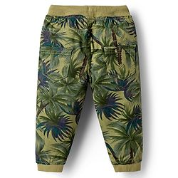 Babyhug Cotton Lycra Woven Full Length Beach Theme Printed Joggers Pant With Stretch - Olive Green