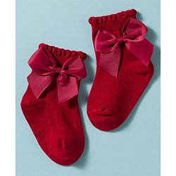 Cute Walk by Babyhug Non Terry Knit Ankle Length Solid Party Socks With Bow Applique Pack of 3 - Multicolor