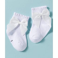 Cute Walk by Babyhug Non Terry Knit Ankle Length Solid Party Socks With Bow Applique Pack of 3 - Multicolor
