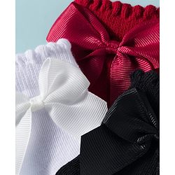Cute Walk by Babyhug Non Terry Knit Ankle Length Solid Party Socks With Bow Applique Pack of 3 - Multicolor