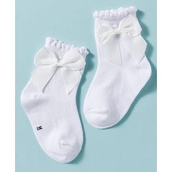 Cute Walk by Babyhug Non Terry Knit Ankle Length Solid Party Socks With Bow Applique Pack of 3 - Multicolor