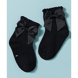Cute Walk by Babyhug Non Terry Knit Ankle Length Solid Party Socks With Bow Applique Pack of 3 - Multicolor