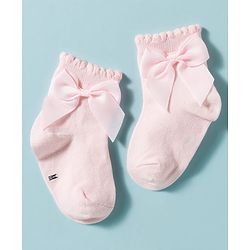 Cute Walk by Babyhug Non Terry Knit Ankle Length Solid Party Socks With Bow Applique Pack of 3 - Multicolor