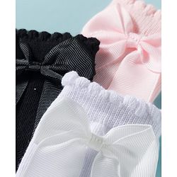 Cute Walk by Babyhug Non Terry Knit Ankle Length Solid Party Socks With Bow Applique Pack of 3 - Multicolor