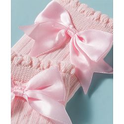 Cute Walk by Babyhug Non Terry Knit Calf Length Solid Party Socks with Bow Applique & Cable Knit Design - Pink