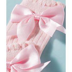 Cute Walk by Babyhug Non Terry Knit Calf Length Solid Party Socks with Bow Applique & Cable Knit Design - Pink