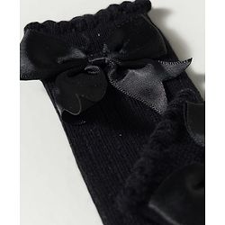 Cute Walk by Babyhug Non Terry Knit Calf Length Solid Party Socks with Bow Applique & Cable Knit Design - Pink
