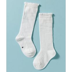 Cute Walk by Babyhug Non Terry Knit Calf Length Solid Party Socks with Bow Applique & Cable Knit Design - Pink