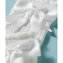 Cute Walk by Babyhug Non Terry Knit Calf Length Solid Party Socks with Bow Applique & Cable Knit Design - Pink