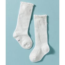 Cute Walk by Babyhug Non Terry Knit Calf Length Solid Party Socks with Bow Applique & Cable Knit Design - Pink