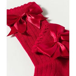 Cute Walk by Babyhug Non Terry Knit Calf Length Solid Party Socks with Bow Applique & Cable Knit Design - Pink