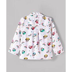 Babyhug Disney Cotton Woven Full Sleeves Minnie Mouse Printed Shirt & Pyjama Co-Ord Night Suit - White