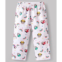 Babyhug Disney Cotton Woven Full Sleeves Minnie Mouse Printed Shirt & Pyjama Co-Ord Night Suit - White