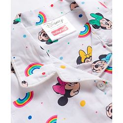 Babyhug Disney Cotton Woven Full Sleeves Minnie Mouse Printed Shirt & Pyjama Co-Ord Night Suit - White