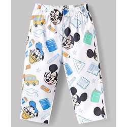 Babyhug Disney Cotton Woven Full Sleeves Mickey Mouse Printed Shirt & Pyjama Co-Ord Night Suit - White