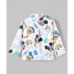 Babyhug Disney Cotton Woven Full Sleeves Mickey Mouse Printed Shirt & Pyjama Co-Ord Night Suit - White