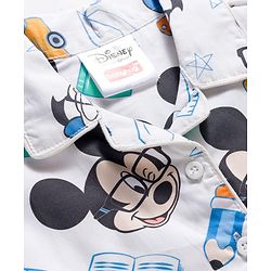 Babyhug Disney Cotton Woven Full Sleeves Mickey Mouse Printed Shirt & Pyjama Co-Ord Night Suit - White