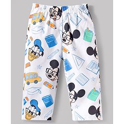 Babyhug Disney Cotton Woven Full Sleeves Mickey Mouse Printed Shirt & Pyjama Co-Ord Night Suit - White