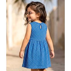 Babyhug Single Jersey Knit Sleeveless Frock With Polka Dot Print - Blue