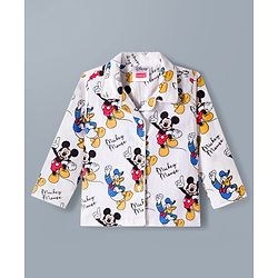 Babyhug Disney Cotton Woven Full Sleeves Co-ords Shirt & Pajama Night Suit with Mickey Mouse Print - Multicolor