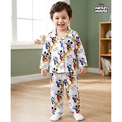 Babyhug Disney Cotton Woven Full Sleeves Co-ords Shirt & Pajama Night Suit with Mickey Mouse Print - Multicolor