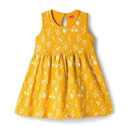 Babyhug Single Jersey Knit Sleeveless Frock with Floral Print - Yellow