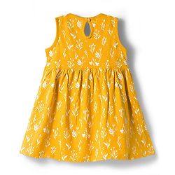 Babyhug Single Jersey Knit Sleeveless Frock with Floral Print - Yellow