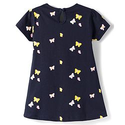 Babyhug Single Jersey Knit Half Sleeves Frock With Butterfly Print - Black
