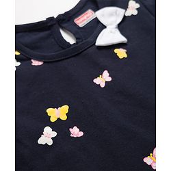 Babyhug Single Jersey Knit Half Sleeves Frock With Butterfly Print - Black