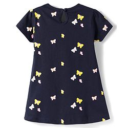 Babyhug Single Jersey Knit Half Sleeves Frock With Butterfly Print - Black