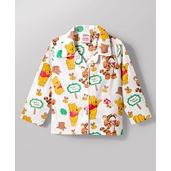 Babyhug Disney 100% Cotton Woven Full Sleeves Front Open Co-Ords Shirt & Pyjama Night Suit With Winnie the Pooh Print - Multicolour