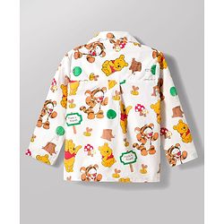 Babyhug Disney 100% Cotton Woven Full Sleeves Front Open Co-Ords Shirt & Pyjama Night Suit With Winnie the Pooh Print - Multicolour