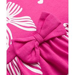 Babyhug Single Jersey Knit Half Sleeves Frock With Bow Print & Applique - Fuchsia