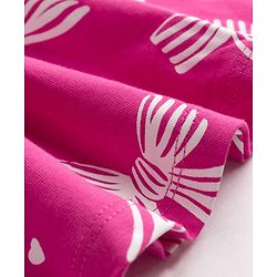 Babyhug Single Jersey Knit Half Sleeves Frock With Bow Print & Applique - Fuchsia