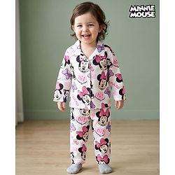 Babyhug Disney Cotton Woven Full Sleeves Co-ords Shirt & Pajama Night Suit with Minnie Mouse Print - Multicolor